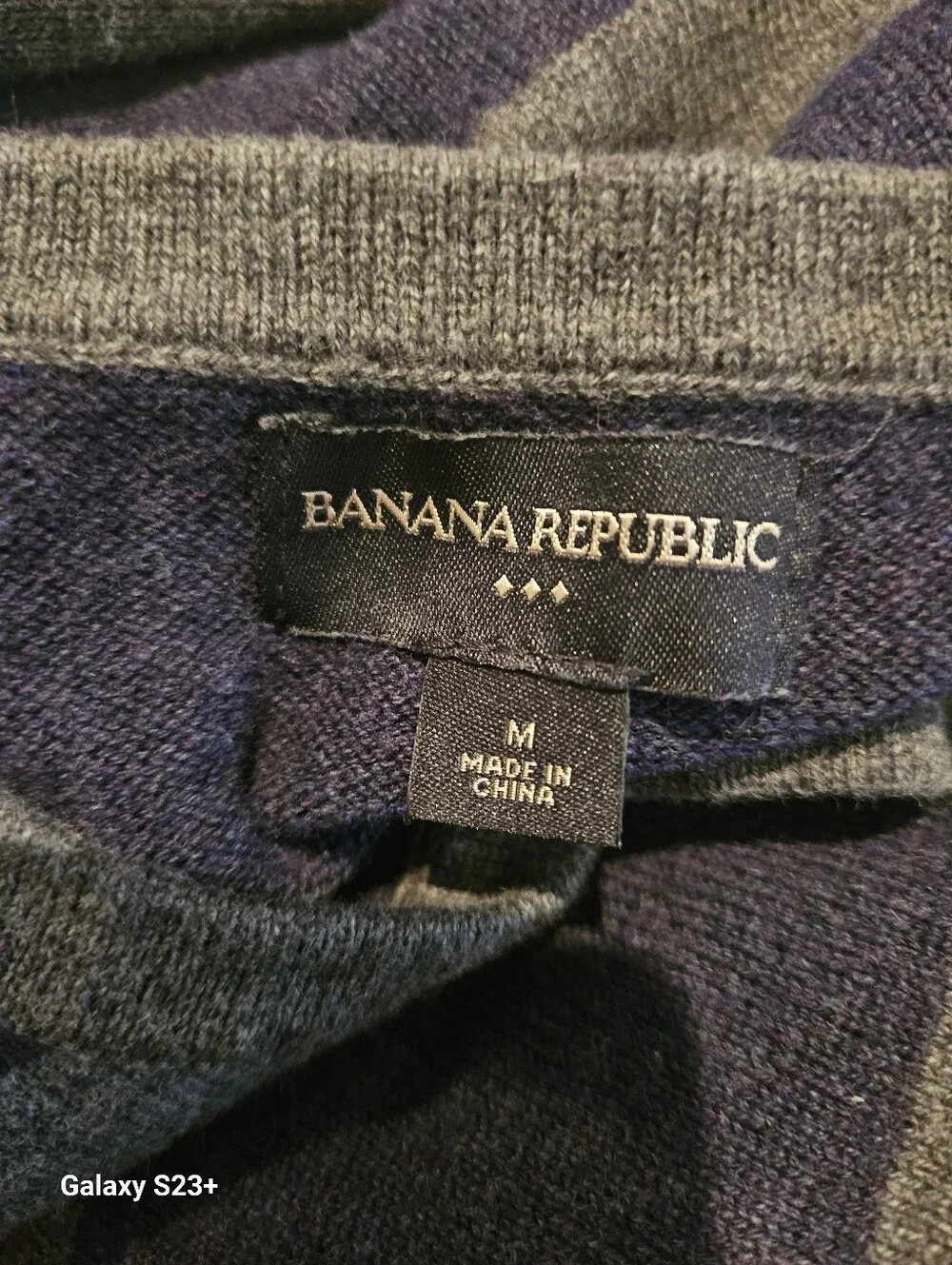 Banana Republic Men's V-Neck Striped Sweater in Navy and Gray